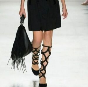 Black high heeled lace up women shoes